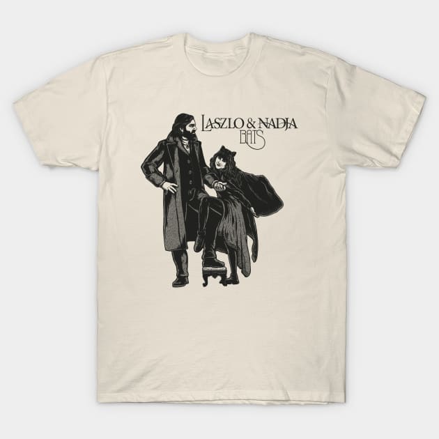 LASZLO AND NADJA PENCIL BATS BLACK WHITE T-Shirt by LALABATIK